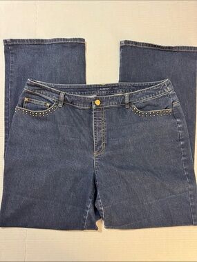 Jones New York Dark Blue Boot Cut Jeans with Gold Stud Accents 117